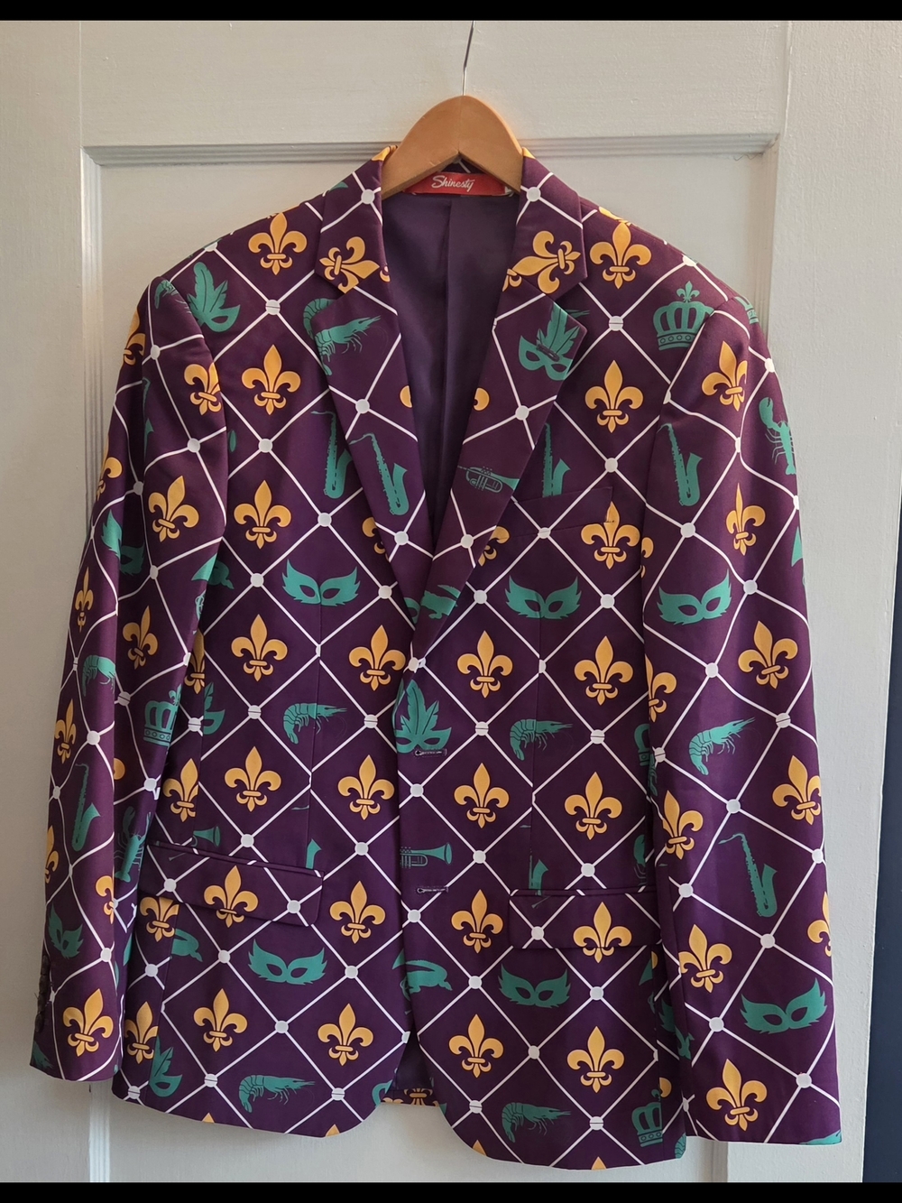 Purple Fleur-de-lis & Teal Mask Print Blazer